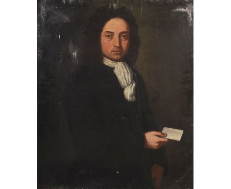 18th Century English School. Portrait of a Man wearing a dark Coat with a white Stock, Oil on Canvas, Unframed, 34.25" x 28".