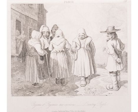 20th Century French School. "Paris", 'Paysanes et Paysanes aux Environs- Country People', Lithograph, Unframed, Overall 5" x 
