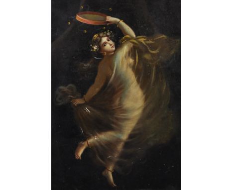 19th Century Italian School. A Goddess Playing a Tambourine, Oil on Card, 12.5" x 8.5".