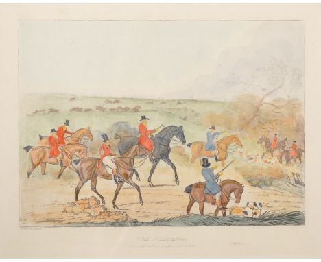 After Samuel Henry Alken (1756-1815) British. "The Meeting", Lithograph, 7" x 9.75", in a Hogarth style frame, and three othe