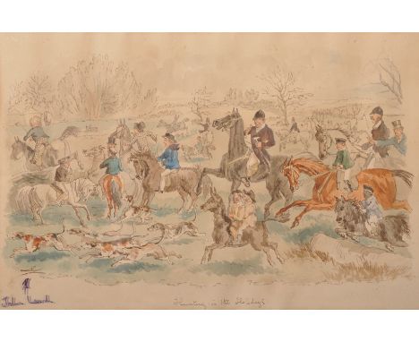 After John Leech (1817-1864) British. "Hunting in the Holidays", Coloured Print, 12" x 17.75".
