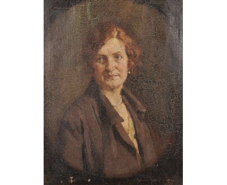 20th Century Continental School. Bust Portrait of a Lady, Oil on Canvas, Indistinctly Signed and Dated '24, Painted Oval, 30"