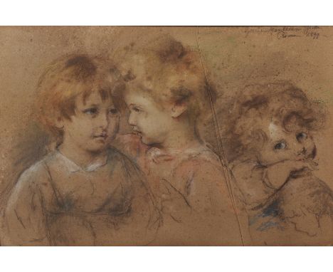 19th - 20th Century Italian School. Portrait of Three Young Children, Pencil and Chalk, Signed, Inscribed and Dated 'Roma 189