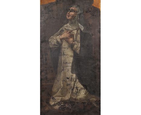18th Century Italian School. Portrait of a Nun Praying, Oil on Canvas, Unframed, 34.5" x 18.5".