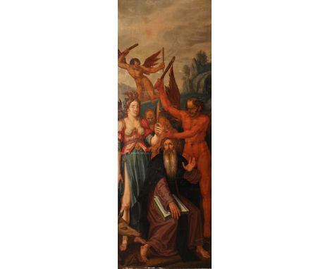 18th Century Northern European School. Saint Anthony being Hounded by Demons, Oil on Panel, 84" x 30", and a Portrait of Sain