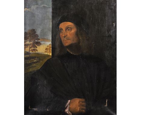 After Tiziano Vecelli 'Titian' (1488-1576) Italian. "Portrait of the Venetian Painter Giovanni Bellini", Oil on Canvas, Unfra