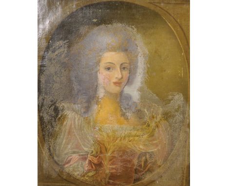 Manner of Elizabeth Vigee-Lebrun (1755-1842) French. Self Portrait of the Artist, Oil on Canvas, Painted Oval, 26" x 21".
