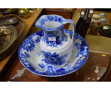 A Victorian Flow blue and white jug and basin set 