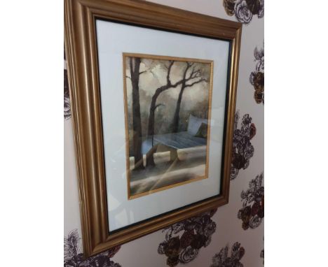 Lithograph Print Stark Winter Trees Framed 62 x 76cm (Room 740)