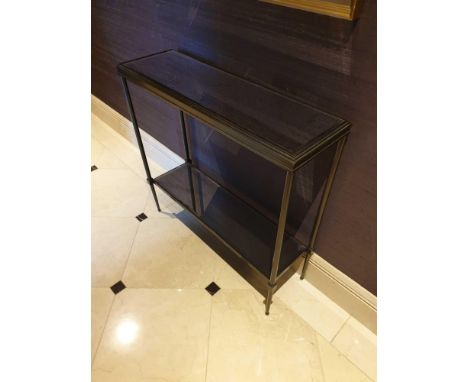 A Forged Metal Two Tier Console Table With Glass Shelves 88 x 24 x 74cm (Room 740)