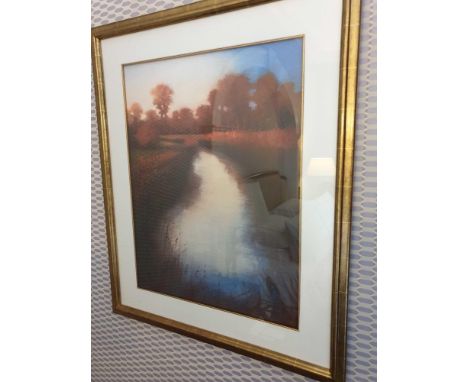 Lithographic Print Landscape Illustrating A Autumnal River Scene 80 x 60cm (Room 722)