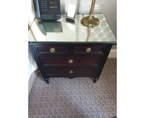 A Pair Four Drawer Mirrored Top Commode Chests Raised By Four Block Feet With A Square Carved Motif And Scrolled Movement Abo
