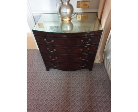 A Pair Four Drawer Mirrored Top Commode Chests Raised By Four Block Feet With A Square Carved Motif And Scrolled Movement Abo