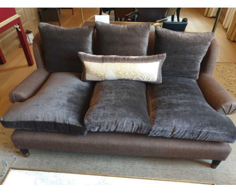 { Option of lots:  4027 } Donghia Classic Upholstered 3 Seater Sofa In Light Brown Fabric Complete With Scatter Cushions 190 