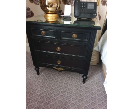 A Pair Four Drawer Mirrored Top Commode Chests Raised By Four Block Feet With A Square Carved Motif And Scrolled Movement Abo
