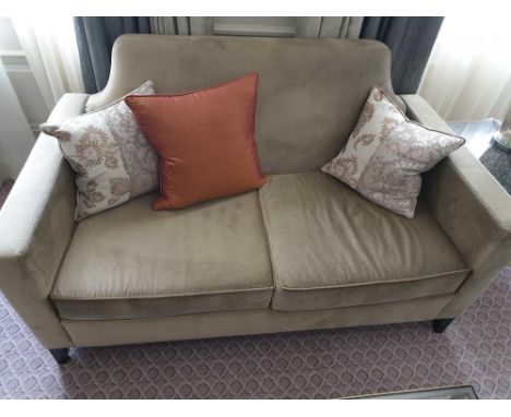 Donghia Contemporary Two Seater Sofa In Taupe Upholstery With Square Arms With Scatter Cushions 170 x 80 x 88cm (Room 723 &am