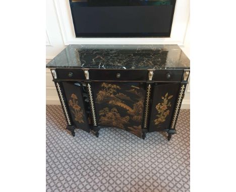 Black Lacquer Hand Decorated Chinoiserie Serpentine Commode By Restall Brown And Clennell The Six Drawer Two Door Unit Intern