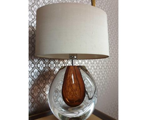 Heathfield And Co Mia Table Lamp Mouth-Blown Glass Features An Intense Drop Of Colour And A Satin Shade 50cm Tall (Room 739)