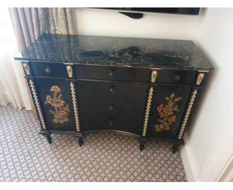 Black Lacquer Hand Decorated Chinoiserie Serpentine Commode By Restall Brown And Clennell The Six Drawer Two Door Unit Intern