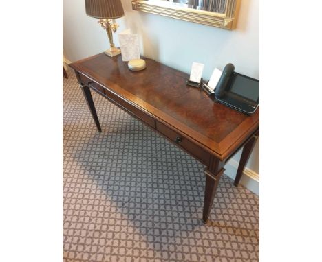 A Burr Mahogany Writing Desk / Dressing Table Fitted With Two Small Side Drawers The Central Panel Lists To Illuminated Mirro