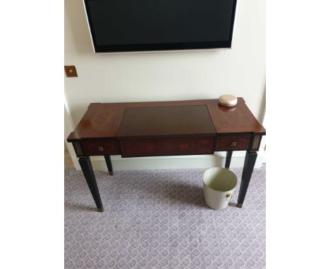 A Burr Mahogany Writing Desk / Dressing Table Fitted With Two Small Side Drawers The Central Panel Lists To Illuminated Mirro