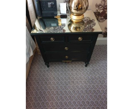A Pair Four Drawer Mirrored Top Commode Chests Raised By Four Block Feet With A Square Carved Motif And Scrolled Movement Abo