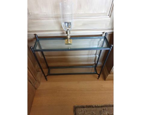 A Forged Metal Two Tier Console Table With Glass Shelves 88 x 24 x 74cm (Room 710 &amp; 711)