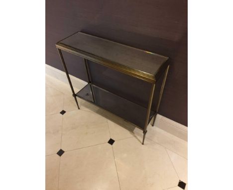 A Forged Metal Two Tier Console Table With Glass Shelves 88 x 24 x 74cm (Room 725)