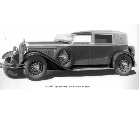 Delage D8. A late 1930s sales brochure featuring the Normal, Sports and Long Chassis cars,  with specifications in English, d