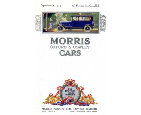 Morris. A September 1924 dated, 16pp brochure discussing and describing both the Cowley and Oxford models.  Also, a brochure 