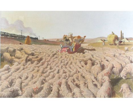 *'Bloques' by Georges Meunier (1869-1942), a limited edition signed print depicting a veteran car stranded in the middle of a