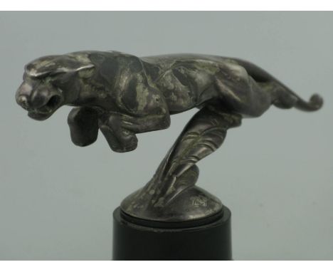 *Leaping Tiger Mascot of a design by Casimir Brau,  having an original nickel-plated finish on bronze, good features and deta