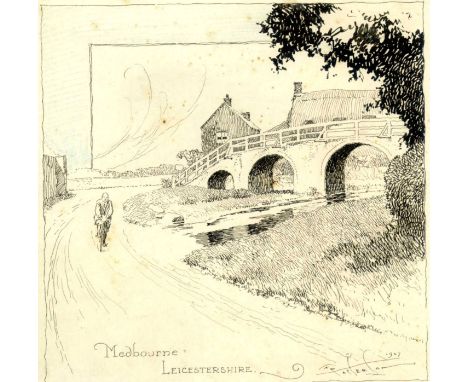 *Frank Patterson (1871-1952): Medbourne, Leicestershire. A square format pen-and-ink drawing depicting a male cyclist coming 
