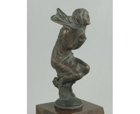 *Frileuse. (Chilly Lady) mascot of solid bronze, with good detail and features. A French design from the 1920s;  although it 