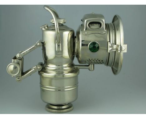 *A c1925 'New 75' acetylene gas lamp by Powell and Hanmer,  in unused condition, the model incorporating a carrying bail and 