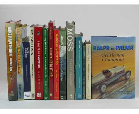 Racing Biographies. An interesting selection of mainly large format hardback volumes in their DJs and in very good condition,