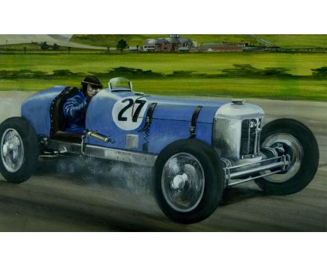 *Weatland, R - Brooklands. Two oil on board depictions of Brooklands in the 1930s:  Gwenda Stewart driving the Derby Miller i