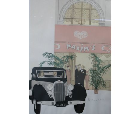 *Motoring Prints. Two limited edition, vertical format coloured prints in an 'art nouveau' style.  The first depicting people