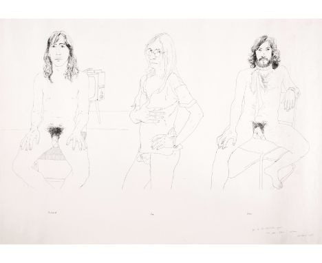 δ David Hockney (b. 1937)Richard, Jim and Felix, for the Oz Obscenity FundOffset lithograph, 1971, a proof aside from the edi