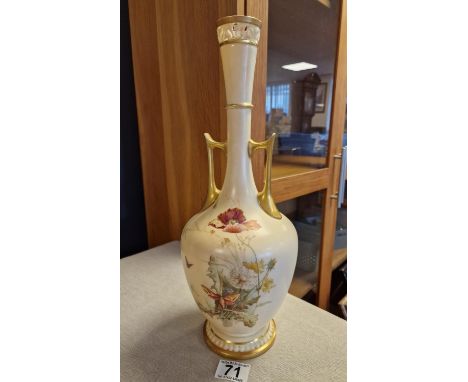 Antique Edward Raby (1863-1940) Royal Worcester Insect and Floral Detail Signed Vase - 39cm tall