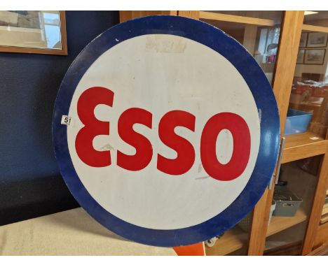 Vintage Metallic Esso Enamel Automotive Sign - Automobilia/Petroliana Interest, diameter 61cm