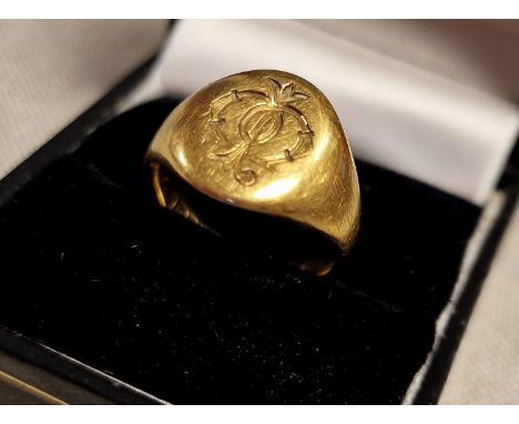 18ct Gold (Birmingham) Signet Ring - size M+0.5, 10.9g