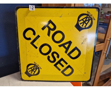 AA Automobile Association Metallic Enamel Road Closed Warning Sign/Advertising Sign - Automobilia Interest, 45x45cm