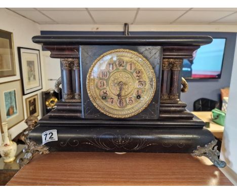 Antique American 1880s Art Nouveau Faced L Gilbert Clock Company Wooden Mantel Clock - 42x27.5x20cm