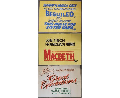 A trio of hand-painted UK quad film posters (40" x 30") for Macbeth [1971], The Beguiled/Two Mules for Sister Sara [1970 doub
