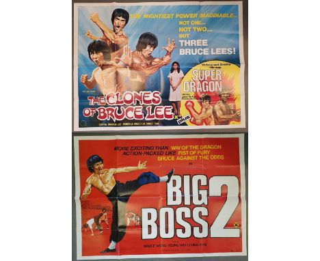 A pair of folded UK quad film posters (40"x30") for kung fu films: the Clones of Bruce Lee / Super Dragon [1970s double-bill;