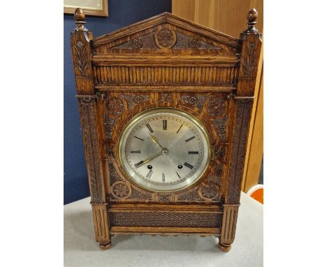 Early Well Carved German Black Forest Winterhalder & Hofmeier W&H Mantel Clock - 45.5cm high
