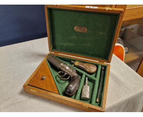 Cased Antique Pepperbox Six-Barrel Pistol, marked New York 1854 and likely a W Marston example given the markings - includes 