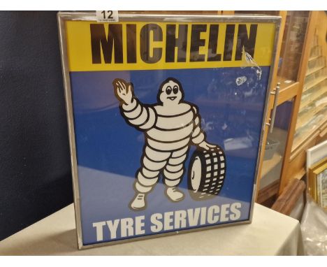 Light-Up Illuminated Michelin Tyres Advertising Sign - Automobilia interest, in working order and 43cm square by 8cm deep