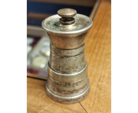 Antique Turn of the Century French Silver Plated Grinder w/Peugoet Freres mark to base